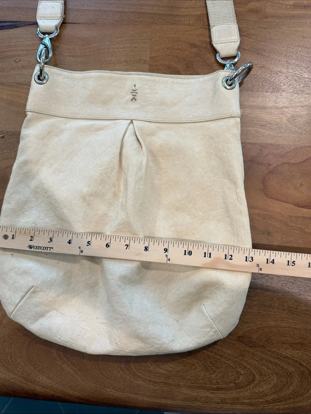 Marco Buggiani Cream Leather Crossbody Hobo Bag w/ Canvas Strap *Made in Italy*